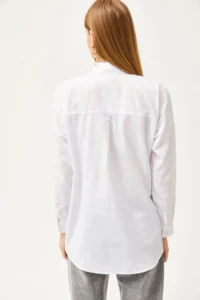 Olalook Women's White Collar and Pocket Stone Woven Shirt - Image 6