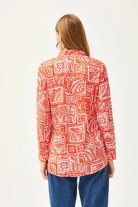 Olalook Women's Orange Patch Patterned Woven Viscose Shirt - Image 2