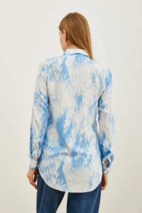 Olalook Women's Geometric Blue Patterned Woven Viscose Shirt - Image 2