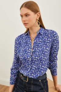 Olalook Women's Heart Lilac Patterned Woven Viscose Shirt
