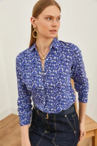 Olalook Women's Heart Lilac Patterned Woven Viscose Shirt - Image 3