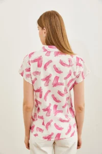 Olalook Women's Brush Fuchsia Patterned Linen Bat Shirt - Image 2