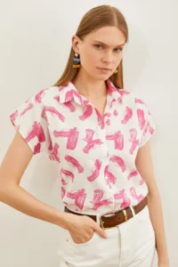 Olalook Women's Brush Fuchsia Patterned Linen Bat Shirt - Image 5