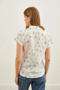 Olalook Women's Ecru Mink Patterned Linen Bat Shirt - Image 2