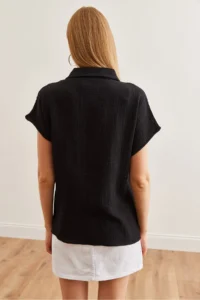 Olalook Women's Black Bat Basic Muslin Shirt - Image 2