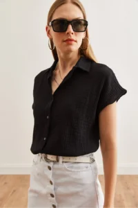 Olalook Women's Black Bat Basic Muslin Shirt - Image 6