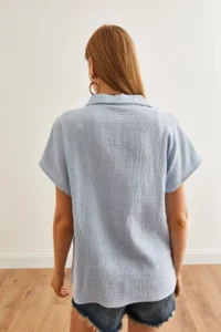 Olalook Women's Ice Blue Bat Basic Muslin Shirt - Image 2