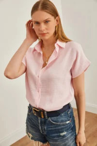 Olalook Women's Candy Pink Bat Basic Muslin Shirt - Image 5