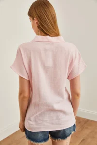 Olalook Women's Candy Pink Bat Basic Muslin Shirt - Image 6