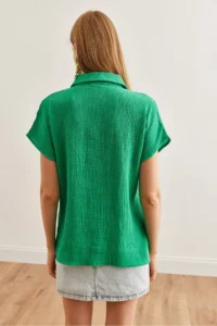 Olalook Women's Grass Green Bat Basic Muslin Shirt - Image 2