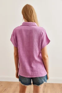 Olalook Women Purple Yarasa Basic Muslin Shirt - Image 2