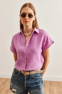 Olalook Women Purple Yarasa Basic Muslin Shirt - Image 5