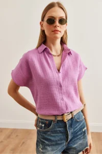 Olalook Women Purple Yarasa Basic Muslin Shirt - Image 6