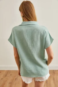 Olalook Women's Green Bat Basic Muslin Shirt - Image 2
