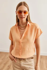 Olalook Women's Salmon Bat Basic Muslin Shirt - Image 3