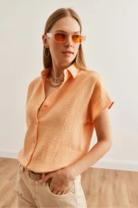 Olalook Women's Salmon Bat Basic Muslin Shirt - Image 4