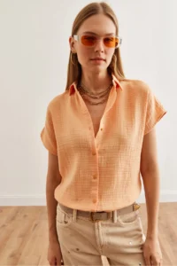 Olalook Women's Salmon Bat Basic Muslin Shirt - Image 5