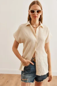 Olalook Women Stone Yarasa Basic Muslin Shirt - Image 3