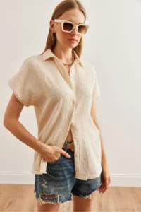 Olalook Women Stone Yarasa Basic Muslin Shirt - Image 5