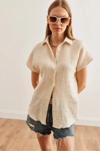 Olalook Women Stone Yarasa Basic Muslin Shirt - Image 6