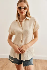 Olalook Women Stone Yarasa Basic Muslin Shirt - Image 7
