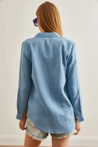 Olalook Women Bebe Blue Basic Muslin Shirt - Image 5
