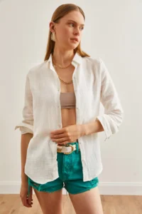 Olalook Women Ecru Basic Muslin Shirt