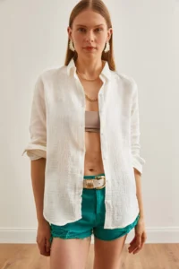 Olalook Women Ecru Basic Muslin Shirt - Image 2