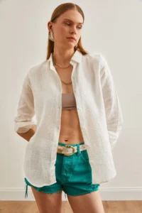 Olalook Women Ecru Basic Muslin Shirt - Image 3