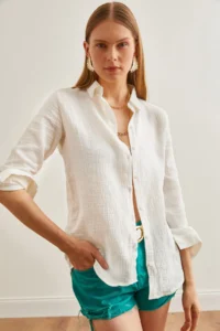 Olalook Women Ecru Basic Muslin Shirt - Image 4