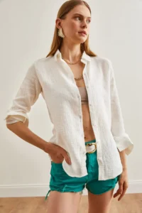 Olalook Women Ecru Basic Muslin Shirt - Image 5