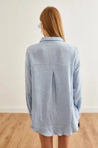 Olalook Women's Ice Blue Oversize Basic Muslin Shirt - Image 2