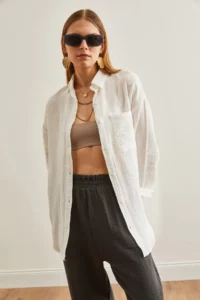 Olalook Women's Ecru Oversize Basic Muslin Shirt - Image 5