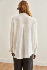 Olalook Women's Ecru Oversize Basic Muslin Shirt - Image 6