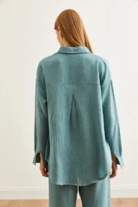 Olalook Women's Mint Green Oversize Basic Muslin Shirt - Image 6