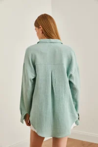 Olalook Women's Green Oversize Basic Muslin Shirt - Image 6