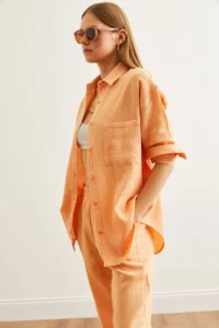 Olalook Women's Salmon Oversize Basic Muslin Shirt - Image 6
