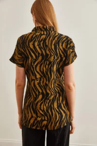 Olalook Women's Leopard Mink Animal Print Draped Bat Viscose Shirt - Image 2