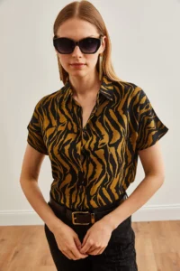 Olalook Women's Leopard Mink Animal Print Draped Bat Viscose Shirt - Image 3