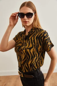 Olalook Women's Leopard Mink Animal Print Draped Bat Viscose Shirt - Image 5