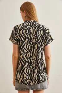 Olalook Women's Leopard Stone Animal Print Flowy Bat Viscose Shirt - Image 2