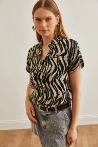 Olalook Women's Leopard Stone Animal Print Flowy Bat Viscose Shirt - Image 5