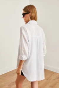 Olalook Women's White Single Pocket Oversize Woven Shirt - Image 6