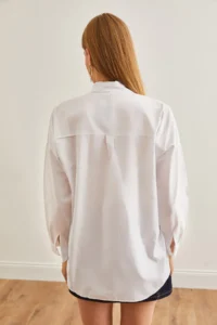Olalook Women's Floral White Palm Sequin Detailed Woven Shirt - Image 2