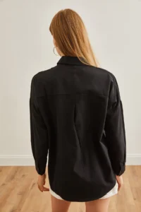 Olalook Women's Black Leaf Sequin Detailed Woven Shirt - Image 2