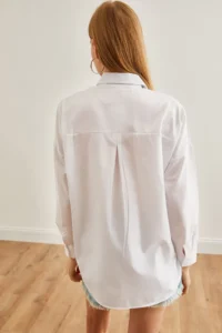Olalook Women's White Leaf Sequin Detailed Woven Shirt - Image 2