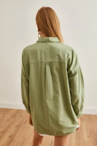 Olalook Women's Daisy Mold Green Embroidery Detailed Oversize Woven Shirt - Image 2