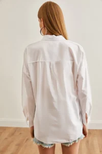 Olalook Women's Floral White Embroidery Detailed Oversize Woven Shirt - Image 2