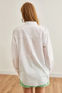 Olalook Women's Lily White Embroidery Detailed Oversize Woven Shirt - Image 2