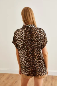 Olalook Women's Leopard Black Woven Viscose Bat Shirt - Image 2